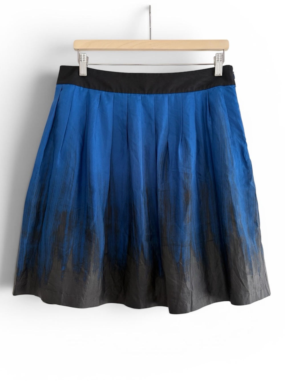 Reiss 100% Silk Pleated Skirt Blue Black A-Line Party Event Chic Modern Artsy 8